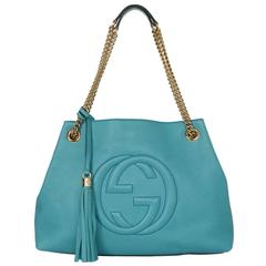 Gucci Turquoise Blue Leather Soho Shoulder Tote Bag GHW 