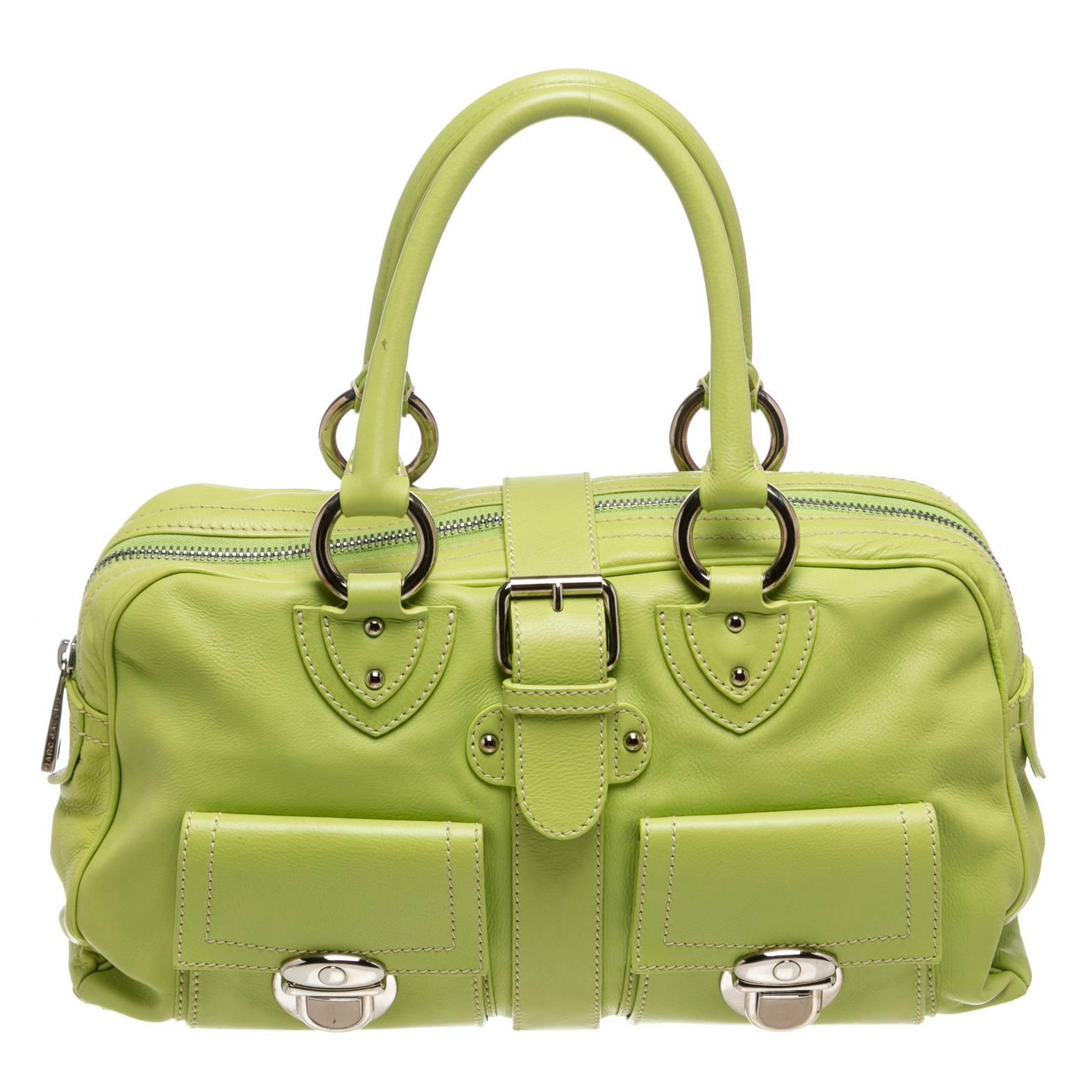 Marc Jacobs Lime Green Leather Venetia Satchel Handbag For Sale