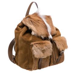 Prada Brown and White Suede and Springbok Fur Backpack 