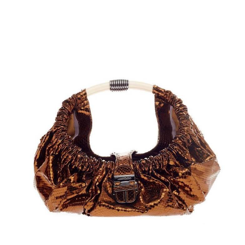 Jimmy Choo Ruched Ring Hobo Metallic Snakeskin