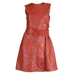 Retro 1970s Jean Muir Red Leather Belted A-Line Dress for Morel London