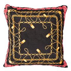 Chanel 31 Rue Cambon Black Gold Red Floral Chain Scarf Velvet Throw Pillow 