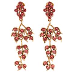 Oscar de la Renta NEW Gold Pink Crystal Leaf Drop Dangle Earrings in Box 