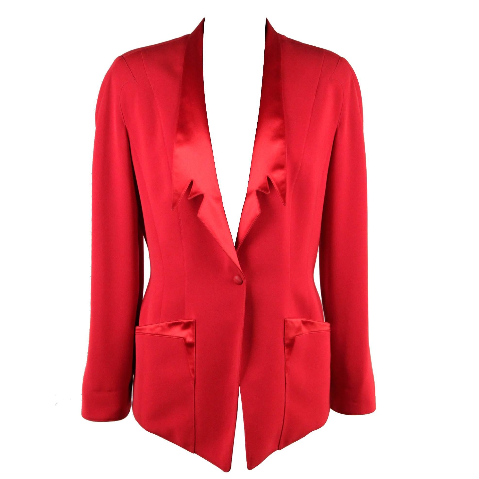 THIERRY MUGLER Red BLAZER Jacket with SATIN LAPELS Size 38 FR