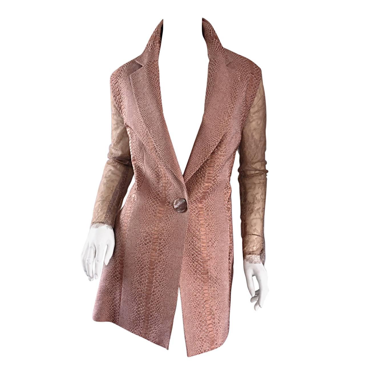 Gianfranco Ferre Vintage 1990s Pink + Nude Snakeskin + Lace Silk Blazer Jacket