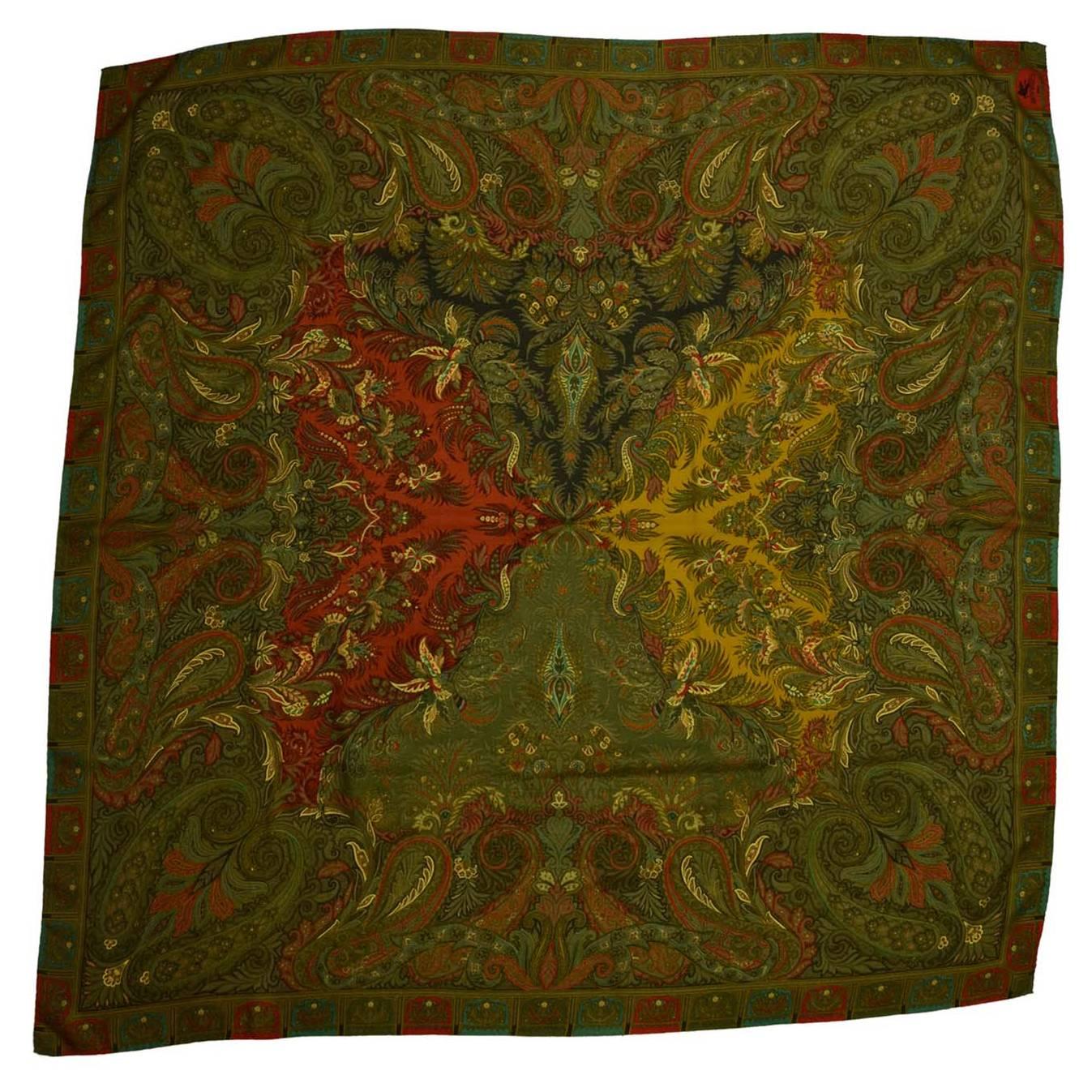 Etro Green Paisley Wool XL Scarf