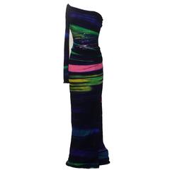 Christian Lacroix One Shoulder Black and Neon Maxi Dress Gown New with Tags