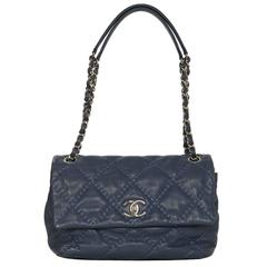 Chanel Blue Quilted CC Lock Flap Bag SHW