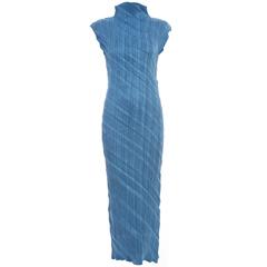 Issey Miyake Blue Pleated Sleeveless Sheath Dress, Spring 1995