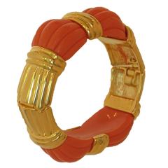 KJL Kenneth J Lane coral & gold hinge clamper bracelet barely worn