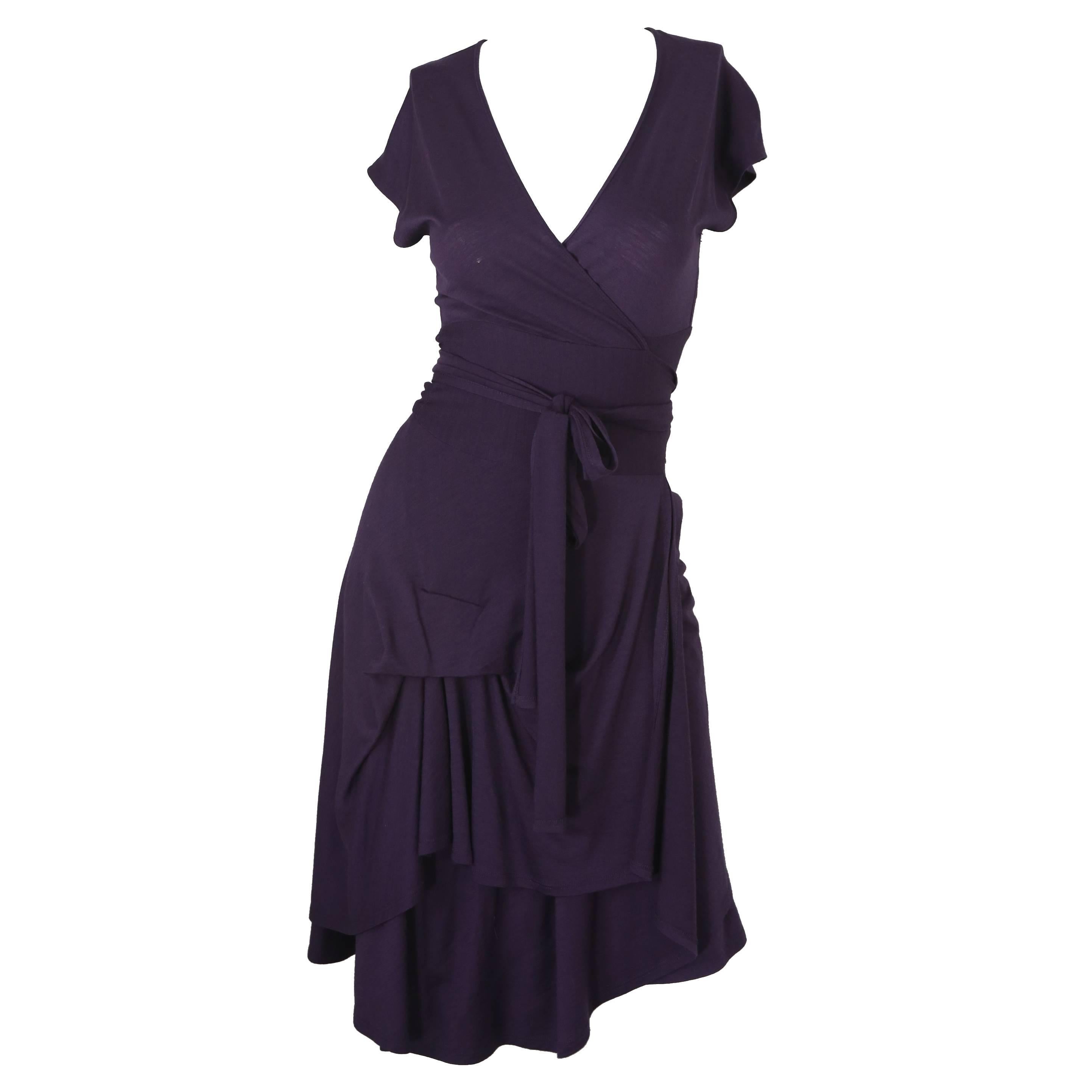 Morgane Le Fay Short Sleeve Purple Wrap Dress W/ Gathering