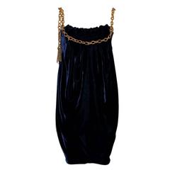 Stunning Dolce & Gabbana Midnight Blue Velvet Chain Empire Dress