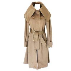 Gucci Distressed Mud Green Hooded Coat with Belt