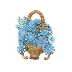 Stanley Hagler Retro Brooch Turquoise Basket of Flowers