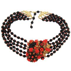 Retro Black and Coral Necklace by Stanley Hagler New York