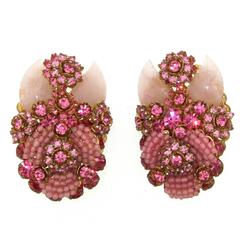 Retro Pink Beaded Earrings by Stanley Hagler NYC