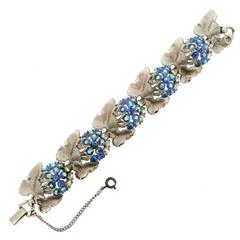 Vintage Schiaparelli Bracelet Silver Blue Crystal