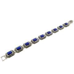 Silver Marcasite Sapphire Blue Zircon Bracelet