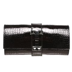 Hermes Black Alligator Medor 23cm Clutch Handbag