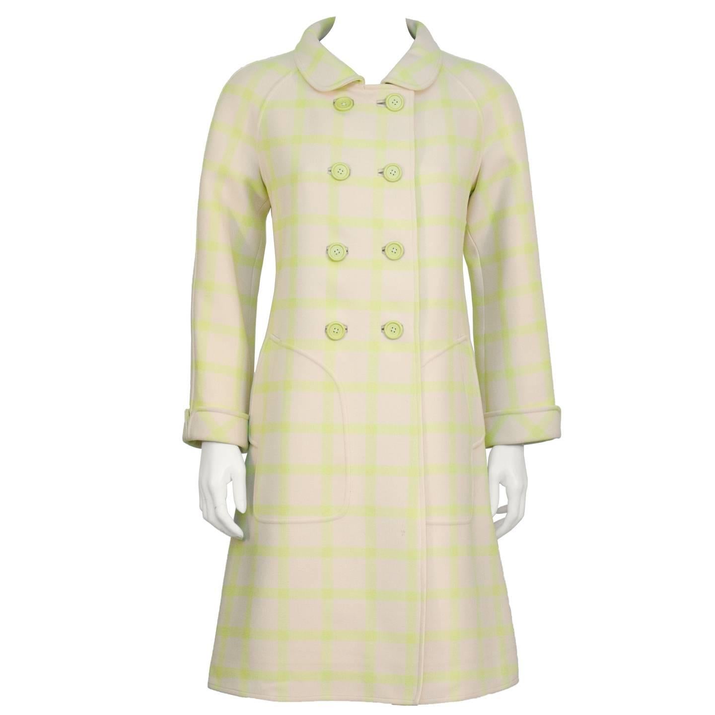 1960's Courreges Beige and Lime Green Coat