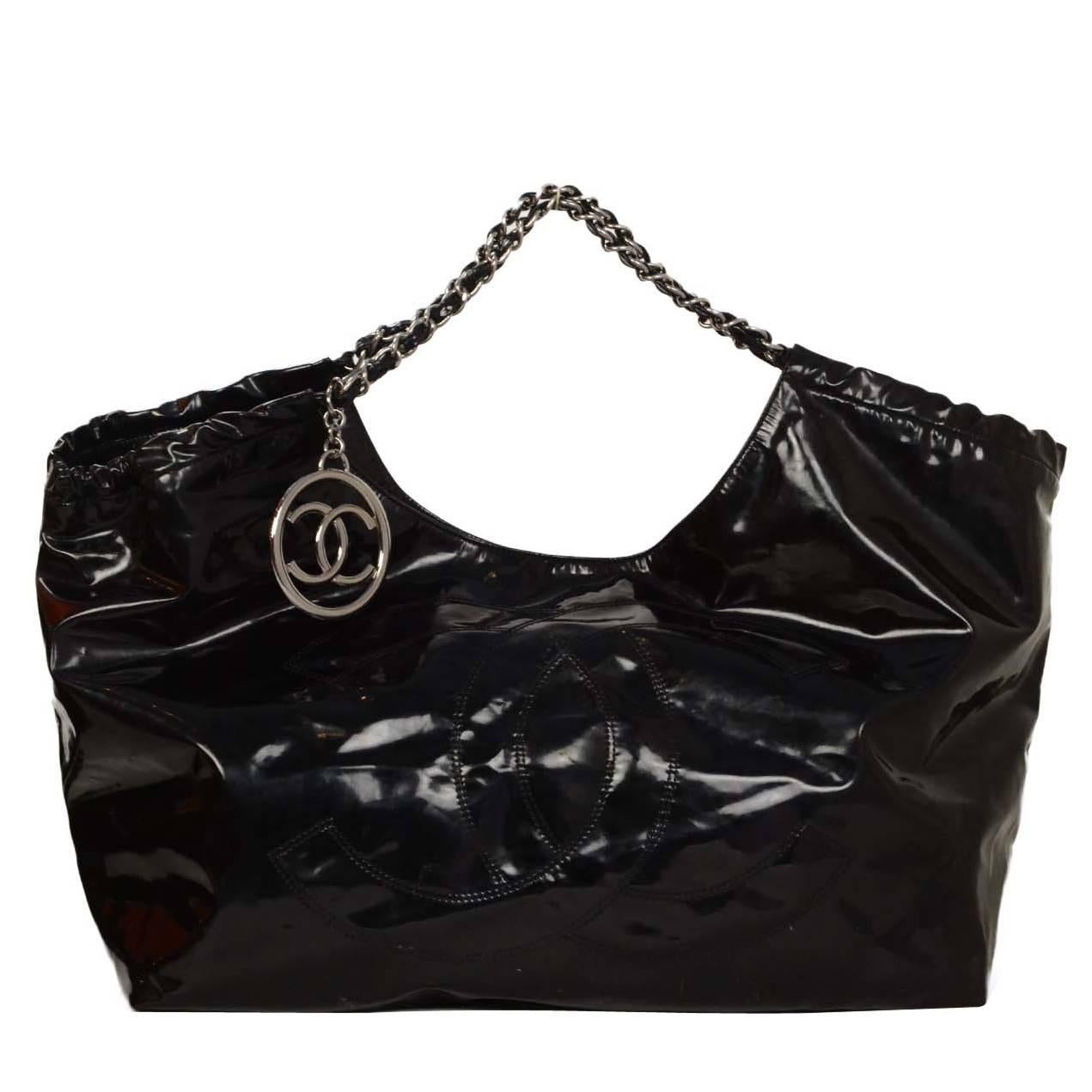 Chanel Schwarze Vinyl XL Coco Cabas Tragetasche  SHW