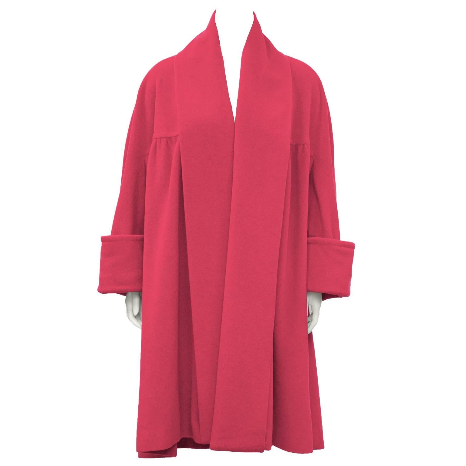 1980's Chanel Hot Pink Angora and Wool Swing Coat