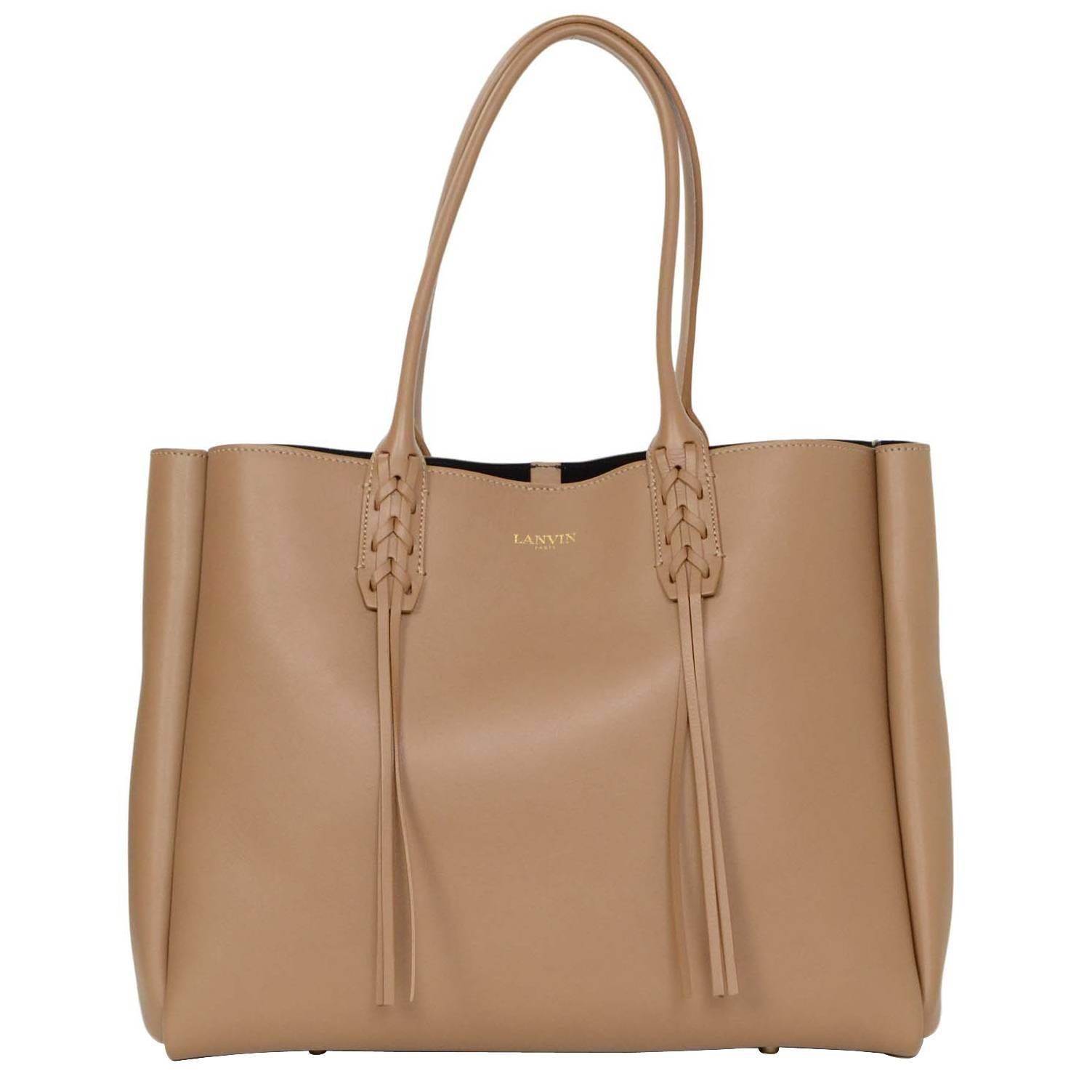 Lanvin Taupe Tassel Small Shopper Tote Bag GHW