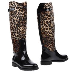 New Rene Caovilla Embellished Leopard Riding Style Luxury Rain Boots It.36  US 