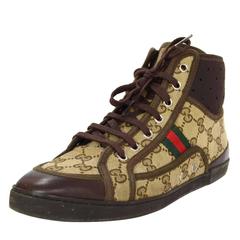 Gucci Monogram Tan & Brown High Top Sneakers sz 37.5
