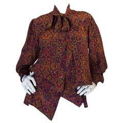 1970s Stunning Silk Print Yves Saint Laurent Top 2