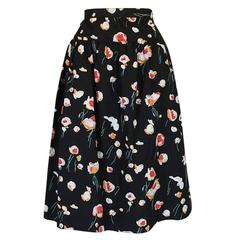 1970s Yves Saint Laurent Floral Printed Full Cotton Skirt