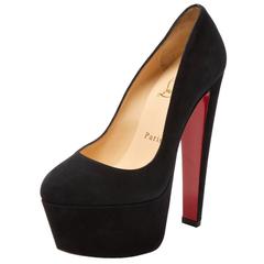 Christian Louboutin NEW and SOLD OUT Black Suede Platform High Heels Block Pumps