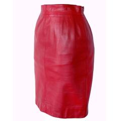 Vintage Loewe Madrid Cherry Calfskin Leather Pencil Skirt Size 40 1980s 