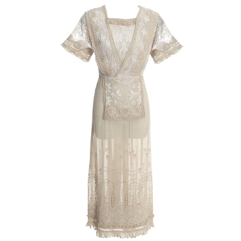 Edwardian Lace Embroidered Fine Vintage Dress or Wedding Dress For Sale ...