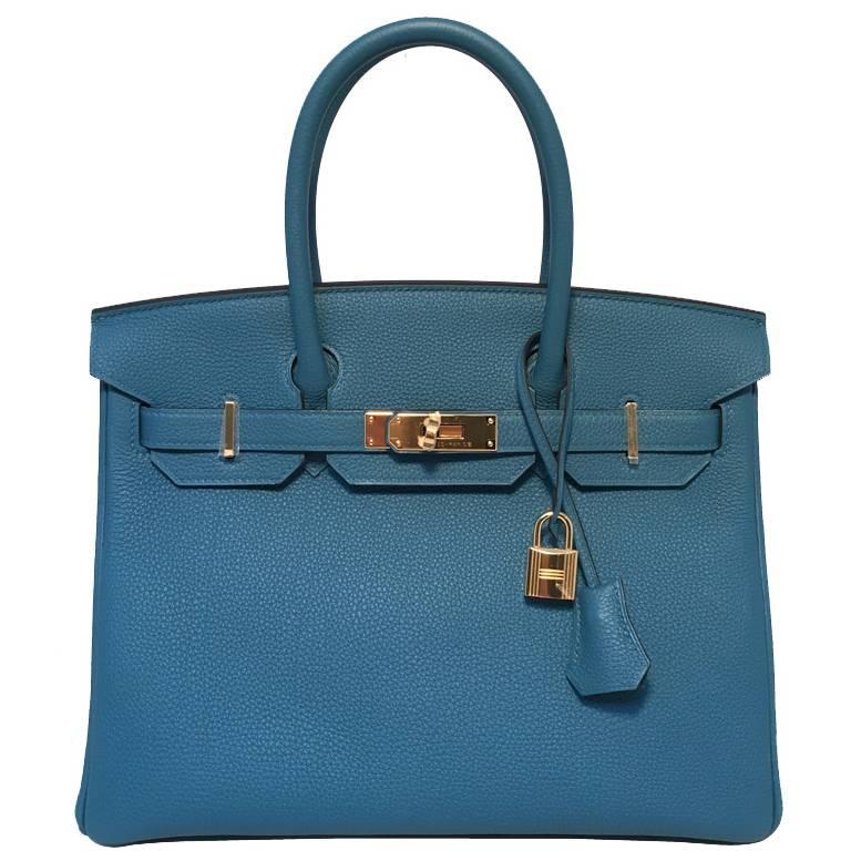 NEW 2016 Hermes Colvert Blue 30cm Togo Birkin Bag New Color