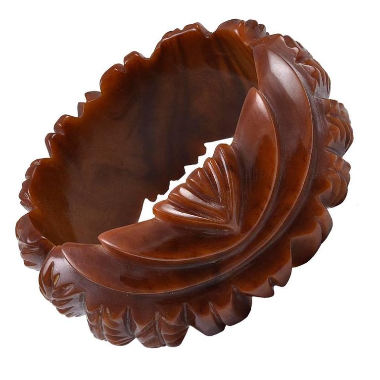 Fabulous Carved Bakelite Bangle For Sale