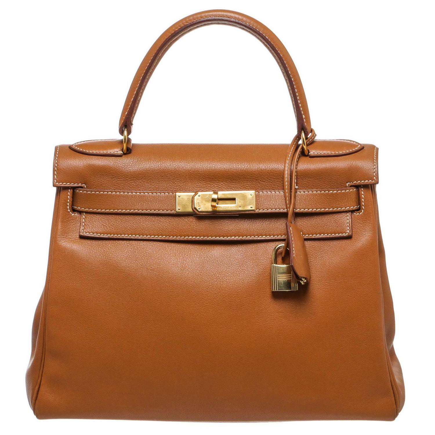 Hermes Gold Epsom Leather 28cm Kelly Handbag GHW For Sale at 1stdibs