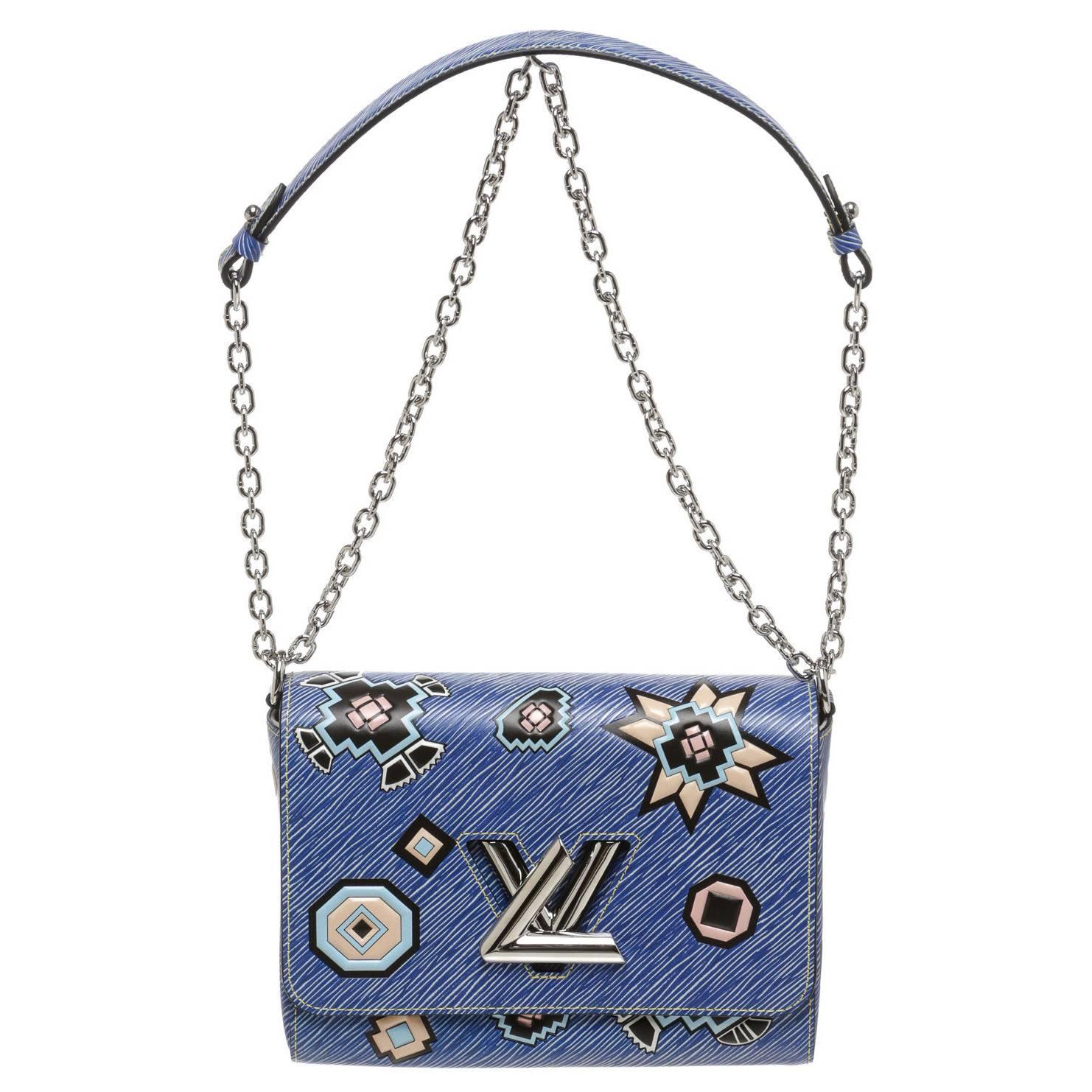 Louis Vuitton Blue Multicolor Epi Leather Twist MM Azteque Flap Shoulder Handbag For Sale