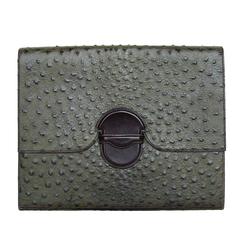 Retro Hermes Briefcase Attache Clutch Pochette Olive Green Ostrich RARE