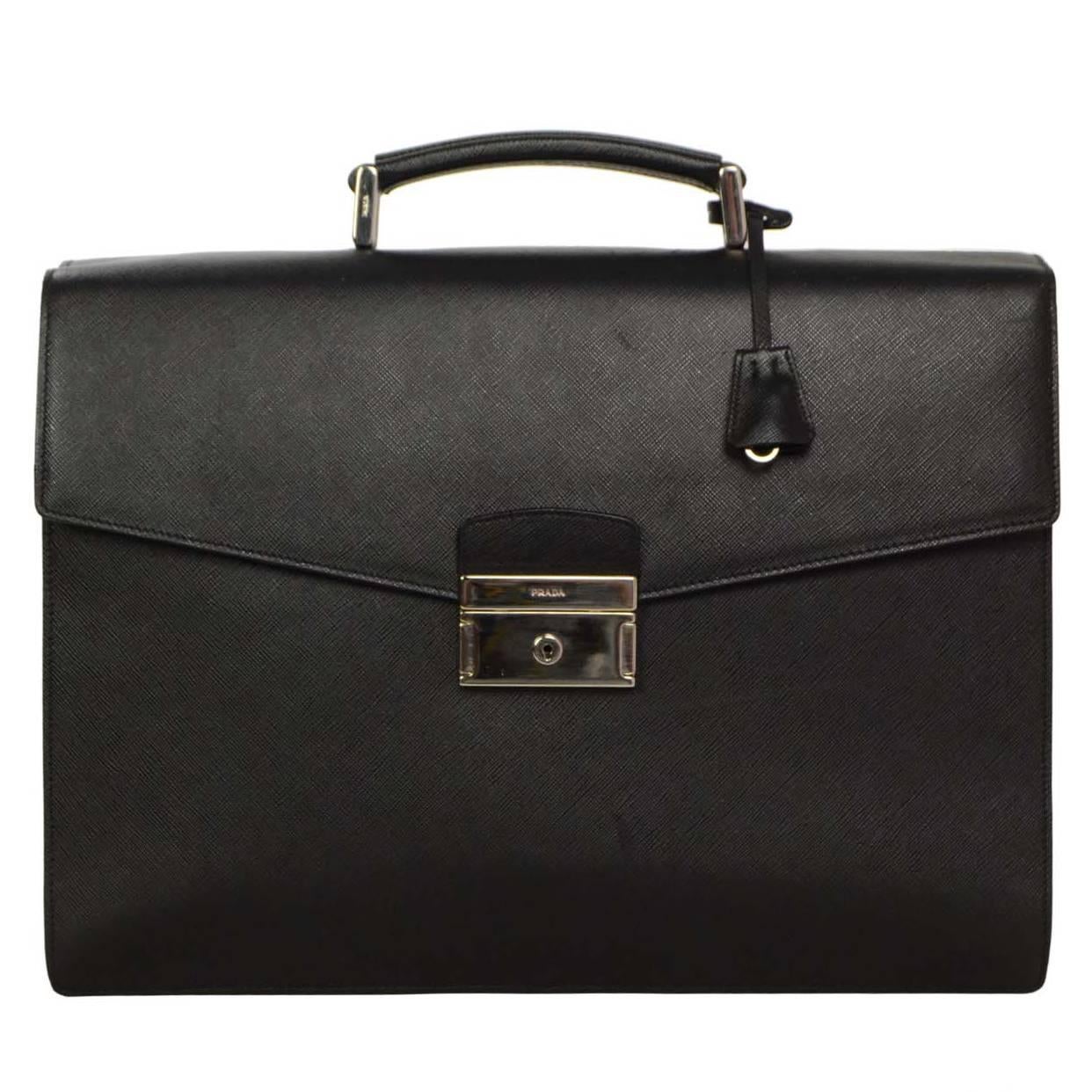 Prada Black Saffiano Leather Briefcase SHW