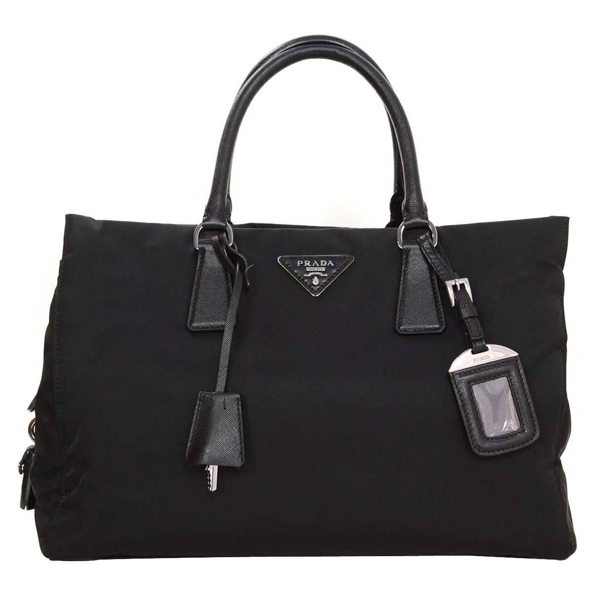 Prada BN2300 Black Nylon Tote Crossbody Bag SHW