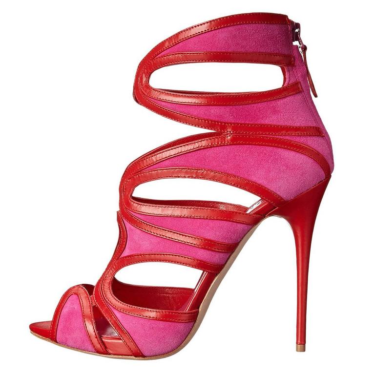 Alexander McQueen NEW Hot Pink Red Suede Leather Strappy Sandals Heels ...