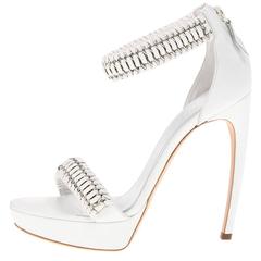 Alexander McQueen NEW White Leather Silver Metal Ankle Strap Sandals Heels