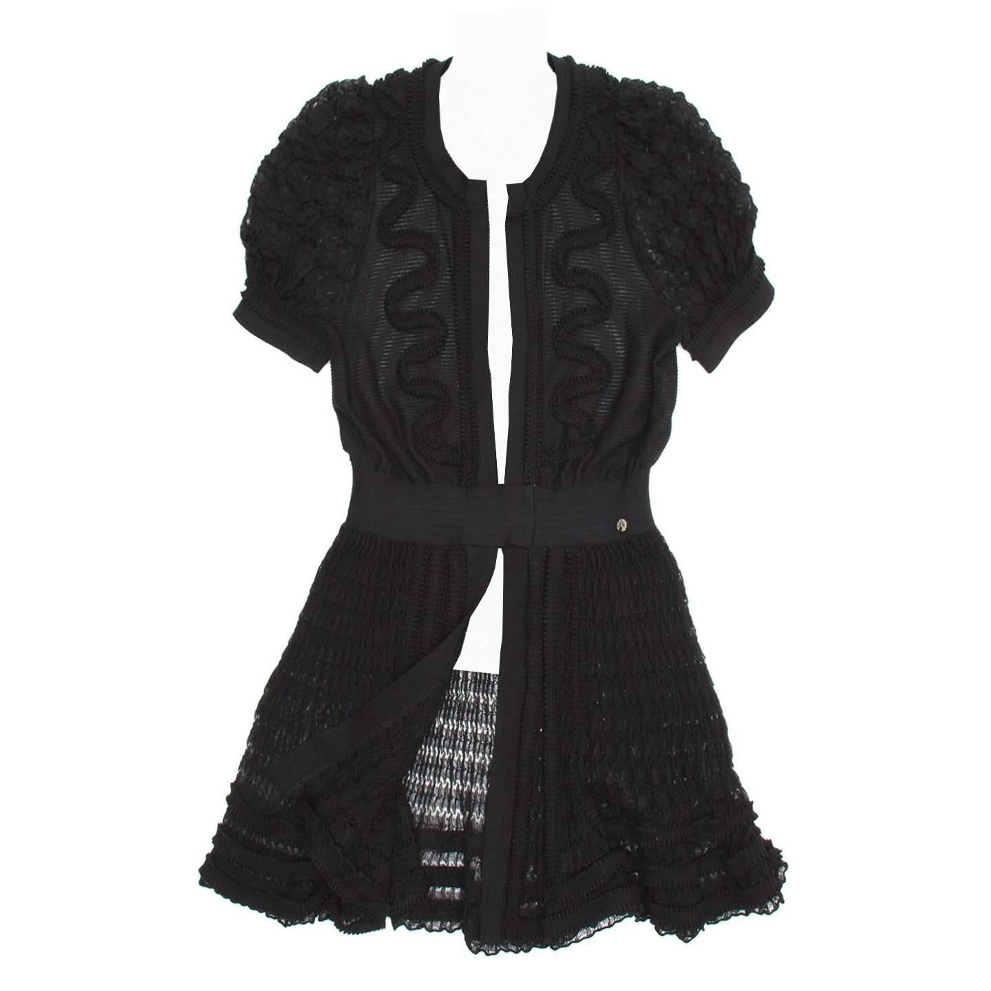 Chanel Black Knit Open Front Coat Dress For Sale