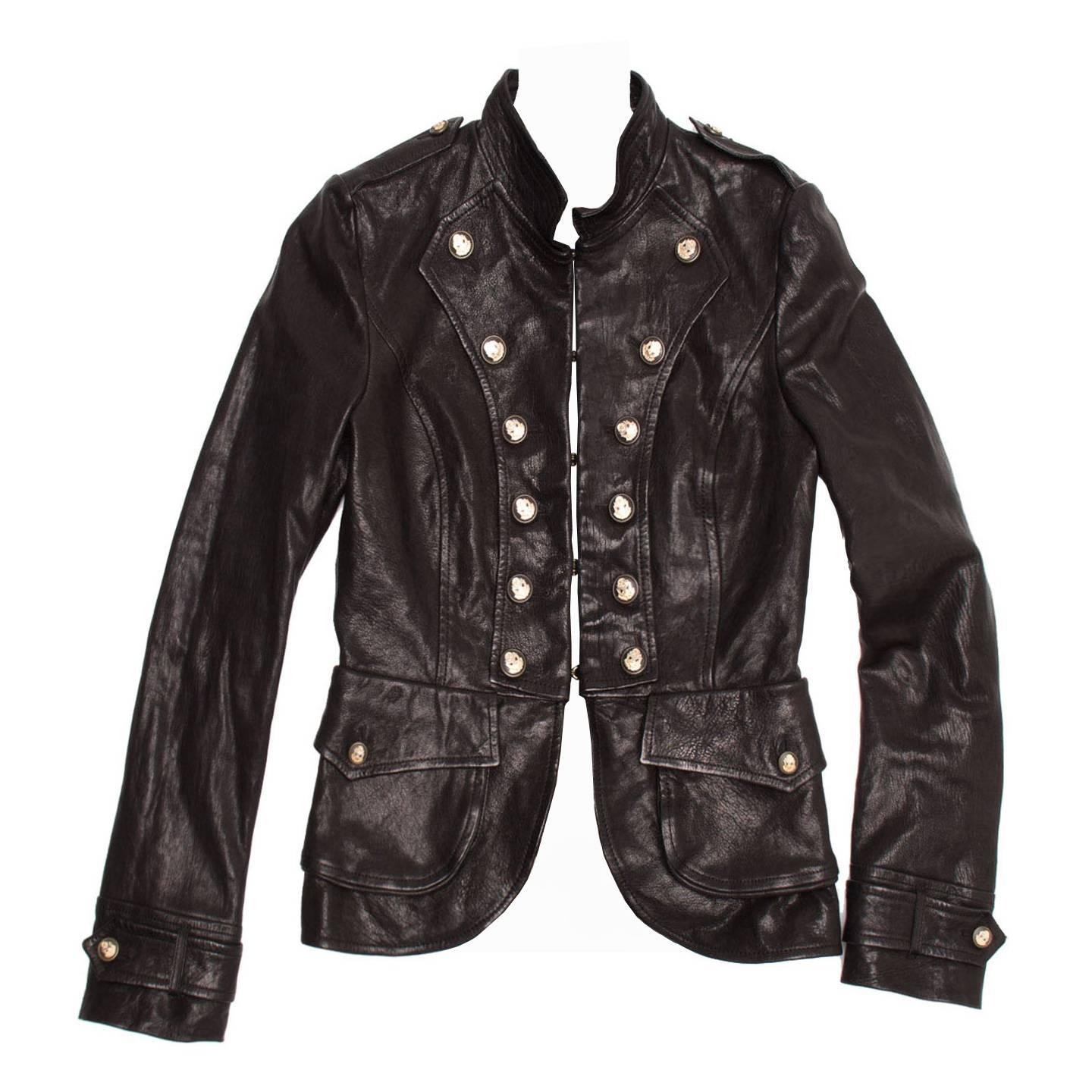 Dolce & Gabbana Black Distressed Leather Military Jacket