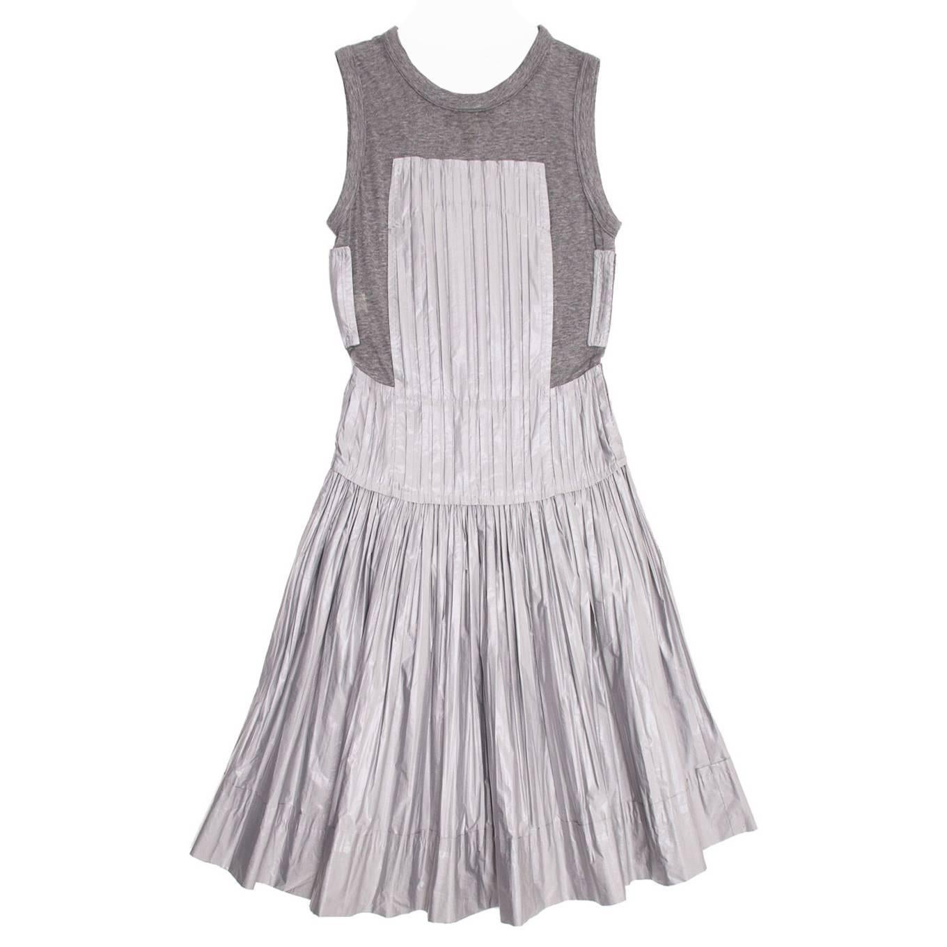 Louis Vuitton Grey Jersey & Silk Pleated Dress For Sale