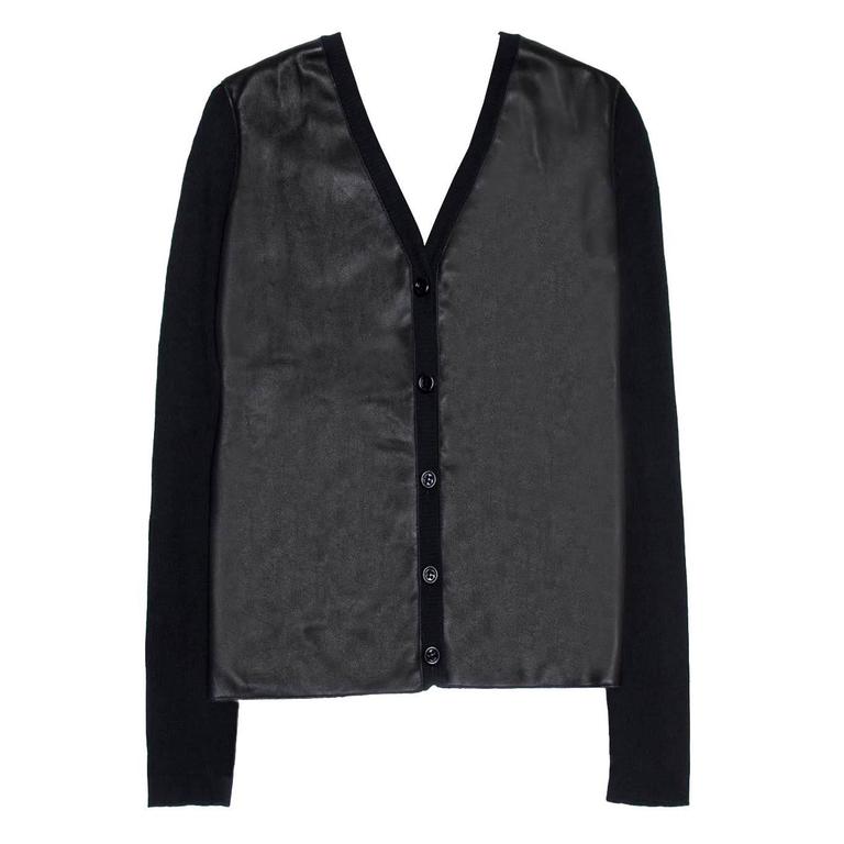 Loewe Black Cashmere and Leather Cardigan For Sale at 1stDibs