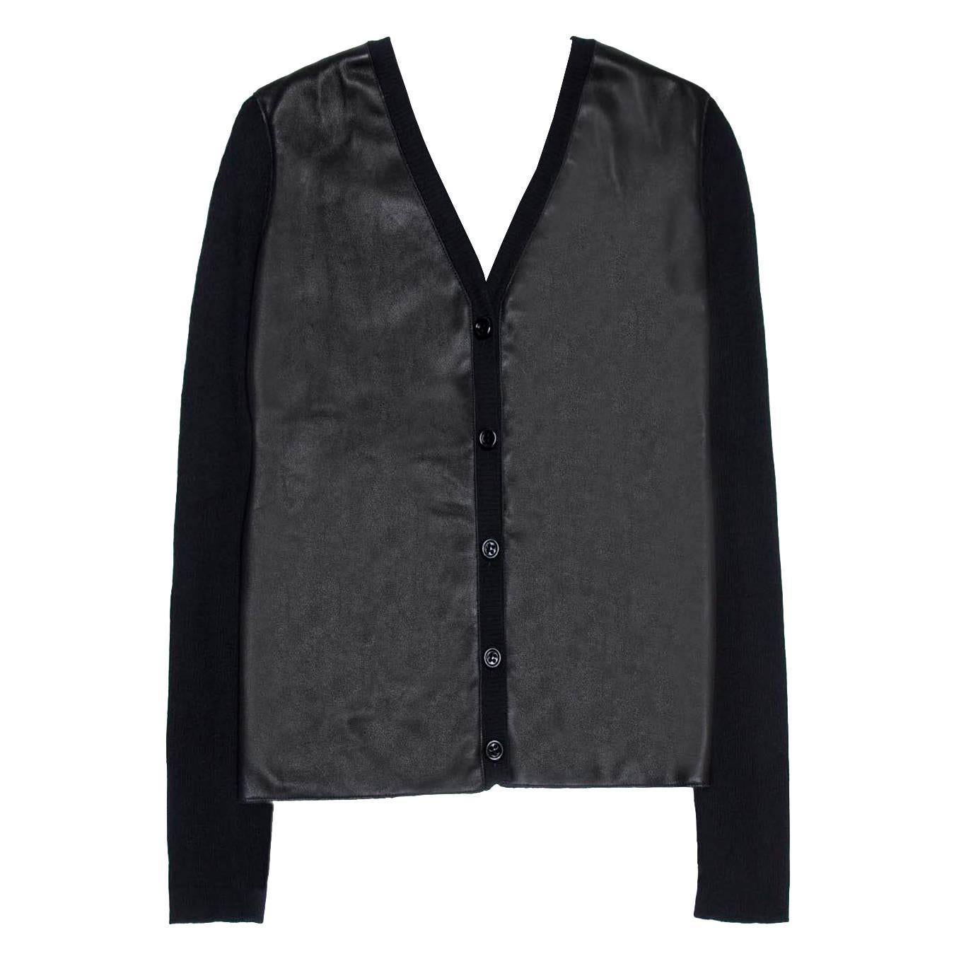 Loewe Black Cashmere & Leather Cardigan For Sale