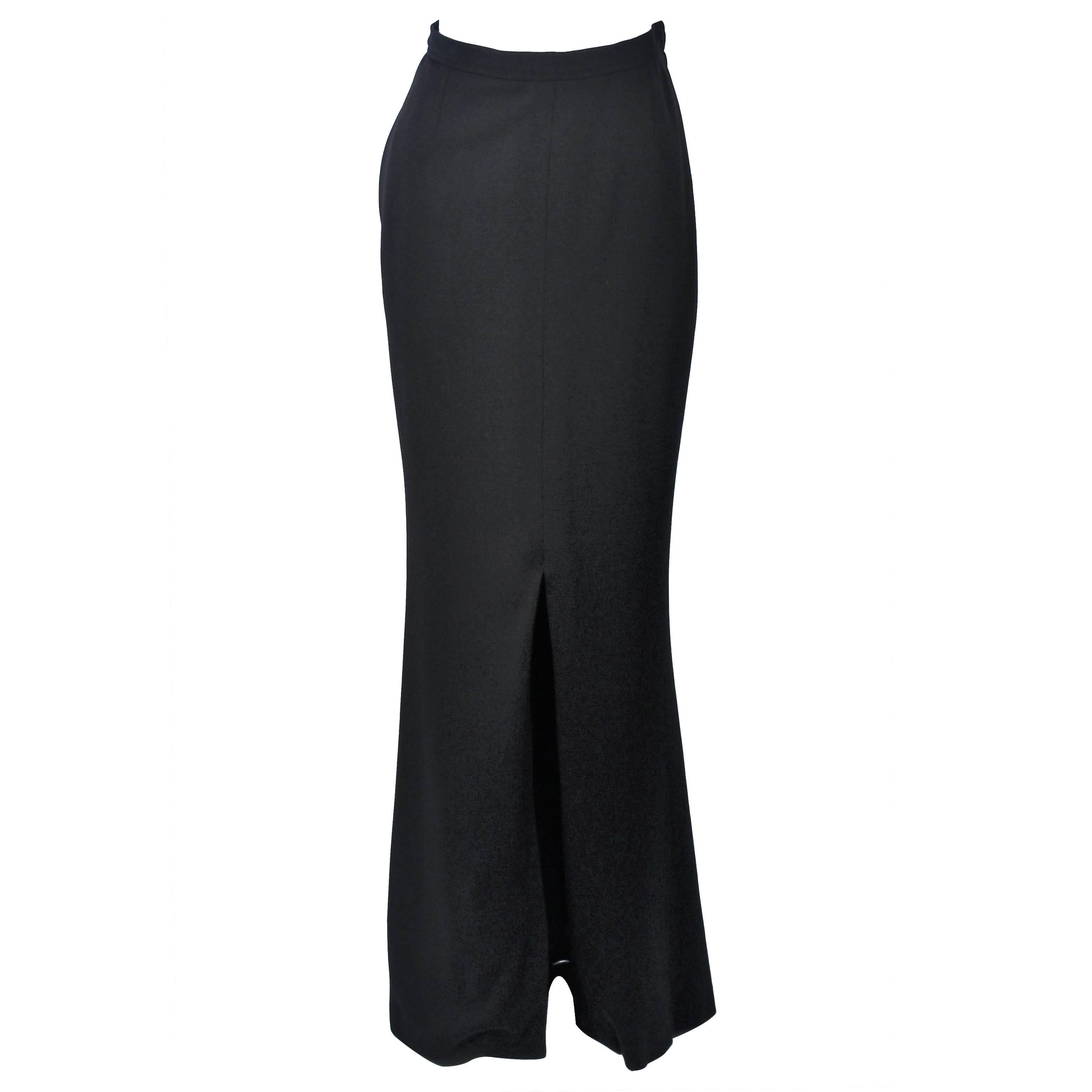 YVES SAINT LAURENT Black Full Length Mermaid Flare Skirt with Slit Size 2-4