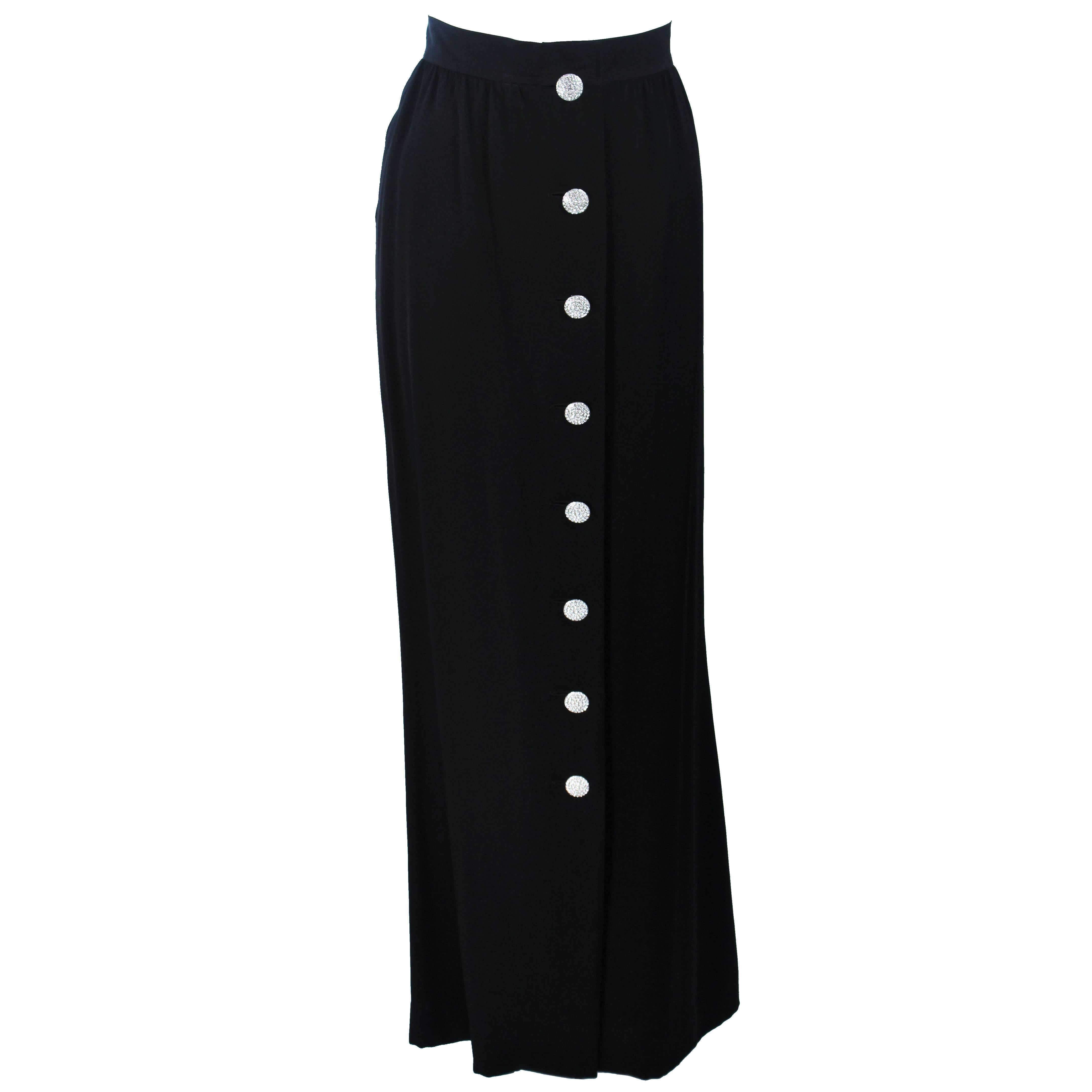 YVES SAINT LAURENT Black Full Length Skirt with Rhinestone Buttons Size 44 For Sale